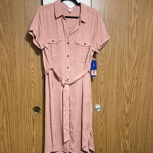 Casual Button-Front Midi Shirt Dress in Dusty Rose with Self-Tie Waist #21